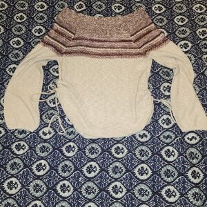 Jolt Off-Shoulder Sweater - Cream and Brown Stripes